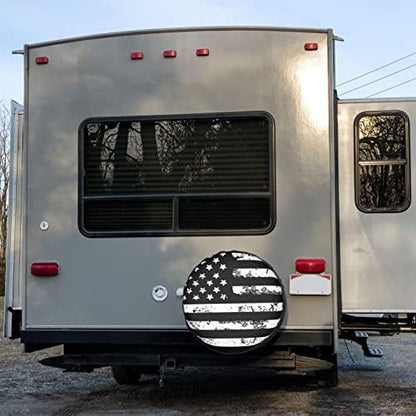 Black and White American Flag Spare Tire Cover Dust-Proof Wheel Tire Cover Fit - Image 6