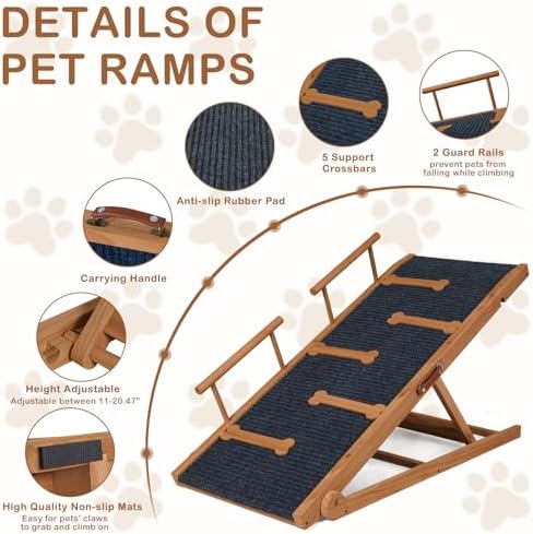 Dog Ramp for Bed, Non-Slip Pet Ramp Adjustable Heights - Image 3