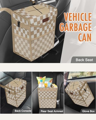 Pritent Car Trash Can with Lid Leakproof Car Garbage Bag Vehicle Trash Bin - Image 6
