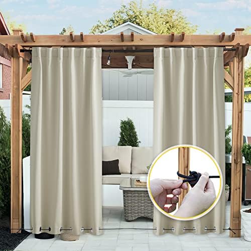 NICETOWN 2 Panels Thermal Outdoor Curtains Windproof W52xL72 Light Beige - Image 4