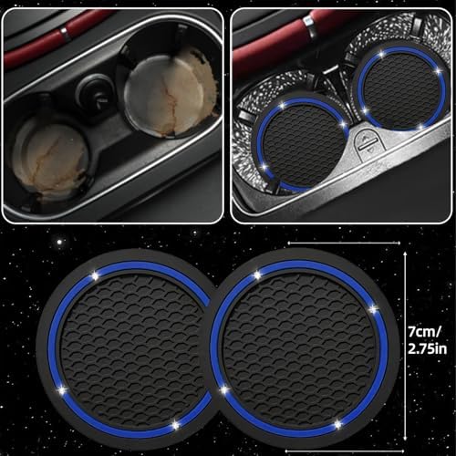 NBTEPEM 6 PCS Bling Blue Car Accessories Set, Leather Blue Steering Wheel - Image 7