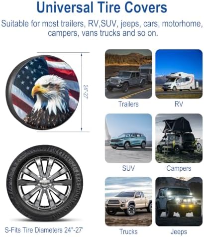 RV Spare Tire Cover 14in with American Eagle USA Flag Universal Fit - Image 6