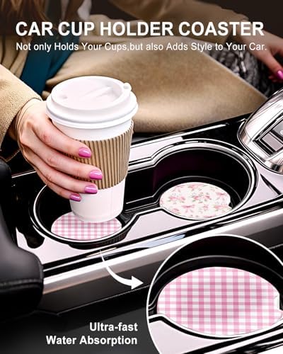 Swooflia Cute Girly Ceramic Car Coasters Pink Bow Cup Holder Coasters - Image 5
