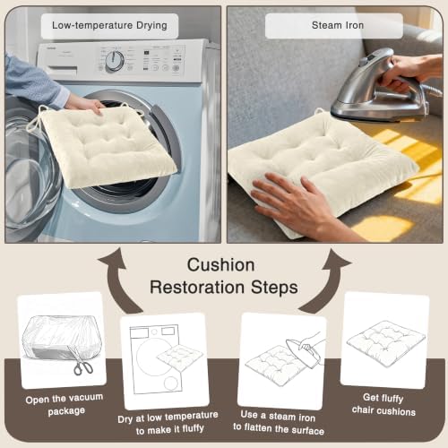 OVOV 4 Pack Chair Cushions for Dining Chairs 15.5"x15.5" Cream - Image 6