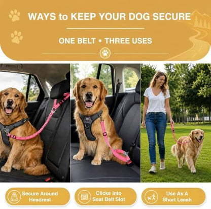 Dog Seat Belt for Car 2 Pack, 3-in-1 Adjustable-Length Bungee Tether - Image 3