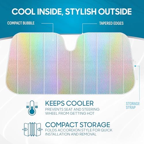 BDK Iridescent Mermaid Car Windshield Sun Shade Accordion Folding Sunshade - Image 2