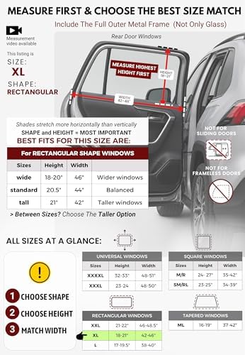 XL/Car Side Window Shades for SUV. 8 Sizes/2 Pack. Stretch-to-Fit Mesh for Rear - Image 5