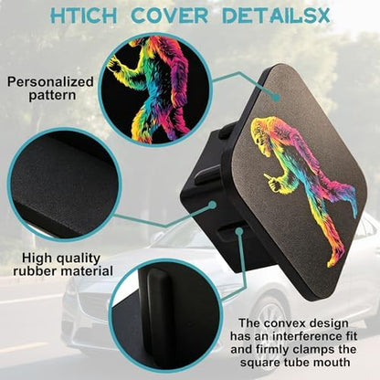 Trailer Hitch Cover Abstract Rainbow Sasquatch Square 2 Inch Receiver Tube Plug - Image 3