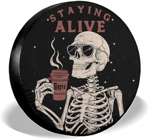 GENANY Skeleton Coffee Halloween PVC Leather Spare Tire Cover Size 14 by GENANY