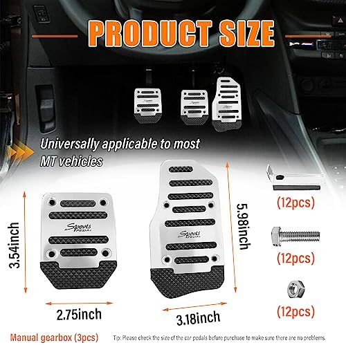 Ziciner 3PCS Non-Slip Car Pedal Pads, Manual Gearbox Gas Pedal Brake Pedal Cover - Image 2