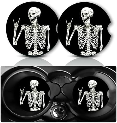 2Pcs Skeleton Car Coasters, 2.75" Neoprene Rubber Cars Cup Holder Coasters by Databa