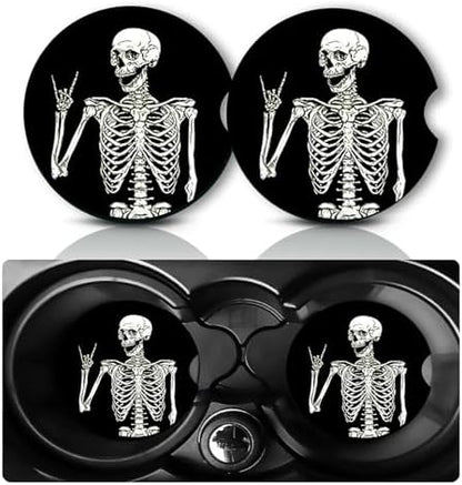 2Pcs Skeleton Car Coasters, 2.75" Neoprene Rubber Cars Cup Holder Coasters by Databa