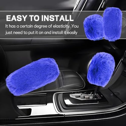 Hovom 2PCS Fluffy Car Gear Shift Knob Cover & Handbrake Cover, Royal Blue - Image 5