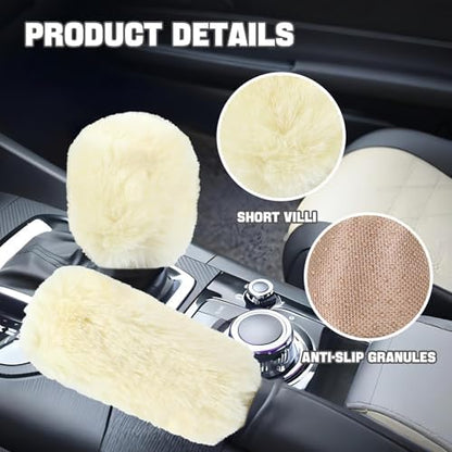 Hovom 2PCS Fluffy Car Gear Shift Knob Cover & Handbrake Cover - Image 3