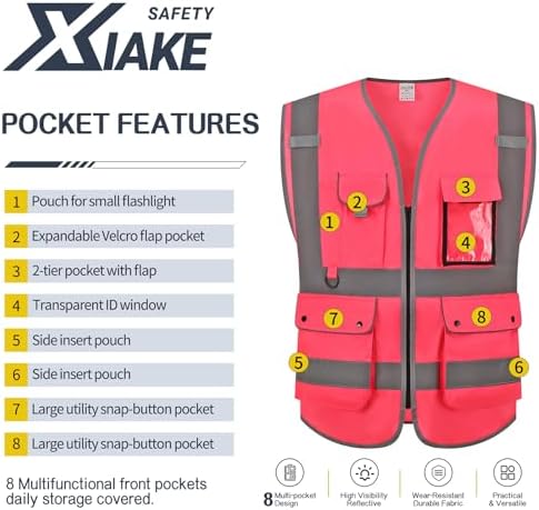 XIAKE Reflective Safety Vest for Men & Women High Visibility Class 2 Vest - Image 3