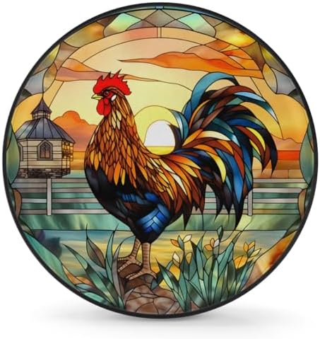 Spare Tire Cover for RV Trailer, Glass Rooster Tire Covers Universal Fit for by Unknown