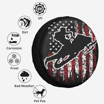 Vintage American Flag Snowmobiling Snowmobile Rider Spare Tire Cover - Image 6