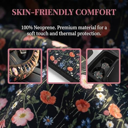 Wildflower Car Steering Wheel Cover 15 in, 2 Cute Floral Car Coasters - Image 5