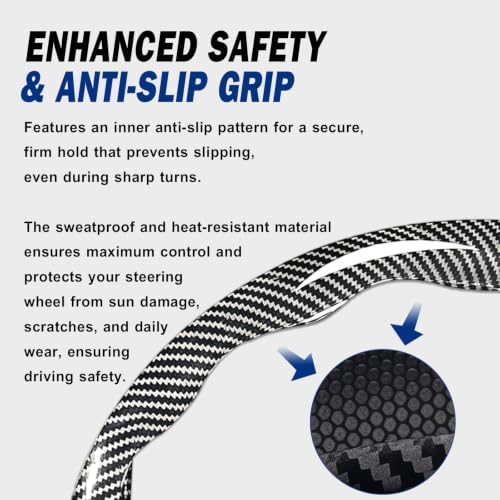 3pcs Universal Carbon Fiber Steering Wheel Cover, Anti-Slip & Segmented Design - Image 5
