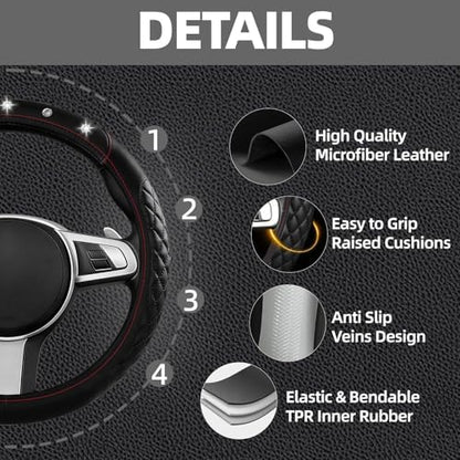 NBTEPEM 6 PCS Bling Car Accessories Set, Leather Steering Wheel Covers - Image 3