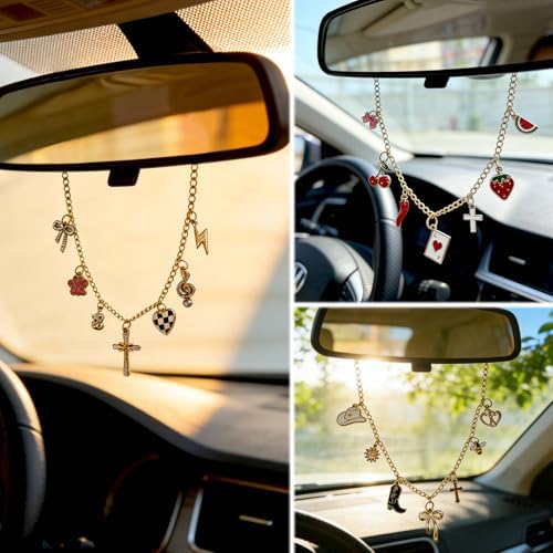 Car Rearview Mirror Charm Gold Hanging Cross Western Cowgirl Ornament - Image 6