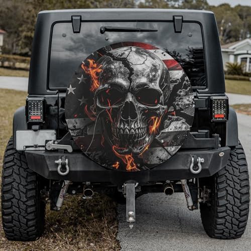 ThuhaTree Store America Flag Patriotic Skull Halloween Spare Tire Cover - Image 2