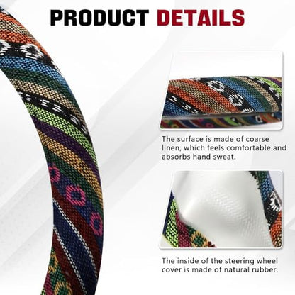 Boho Steering Wheel Cover, 14.5-15" Anti-Slip Flax - Image 3