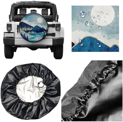 Blue Gold Spare Tire Cover Mountain Tree Star Wheel Cover 14 Inch - Image 2