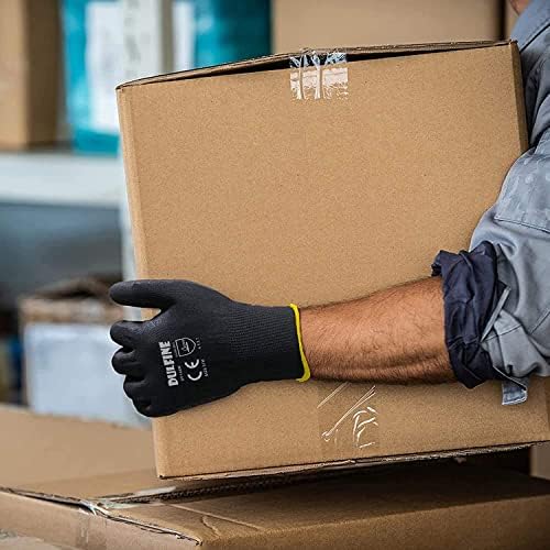 DULFINE Safety Work Gloves for Men 12 Pairs, Ultra-Thin PU Coated Black L - Image 4