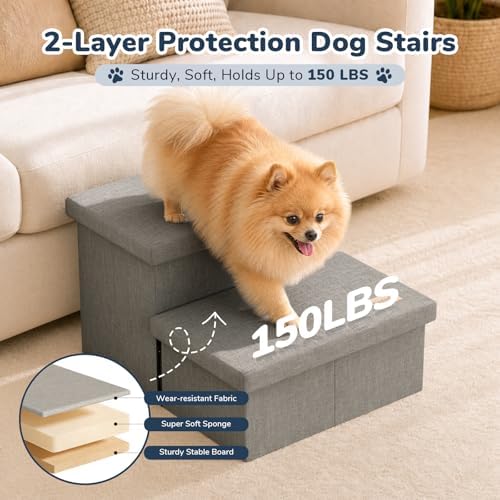 2-Step Wide Dog Stairs with Storage 11" H, Non-Slip Sturdy Pet Steps - Image 4