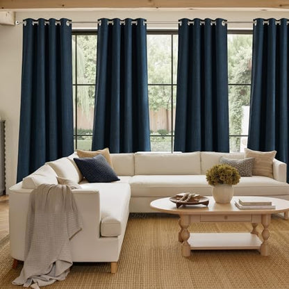 NICETOWN Short Faux Linen Navy Blue Blackout Curtains 63 inches Long - Image 4