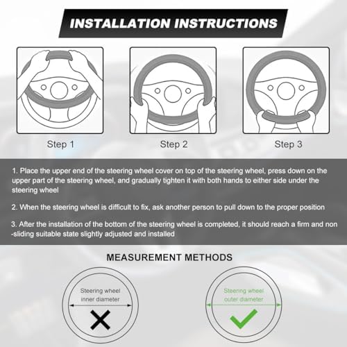 Car Steering Wheel Cover, 15 Inch Premium Leather Breathable Non-Slip Wheels - Image 3