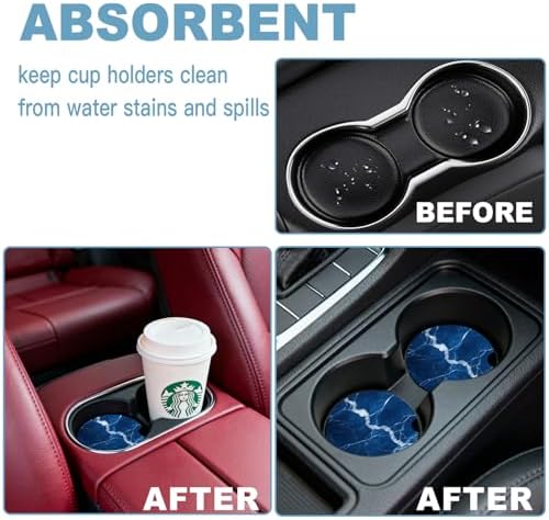 Ceramic Car Cup Holder Coasters Set of 2, 2.56 in Dark Blue Marble - Image 7