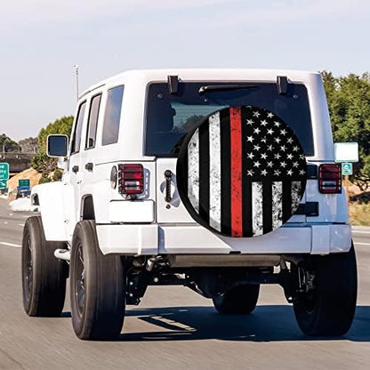 USA Patriotic Firefighter Thin Red Line Flag Spare Tire Cover Wheel Tire Cover - Image 3