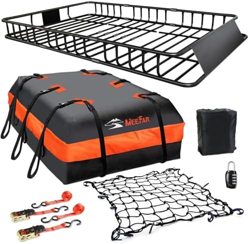 Roof Rack Rooftop Cargo Carrier Basket 65"*39"*6"+Waterproof Bag 20 Cu.Ft. by MeeFar