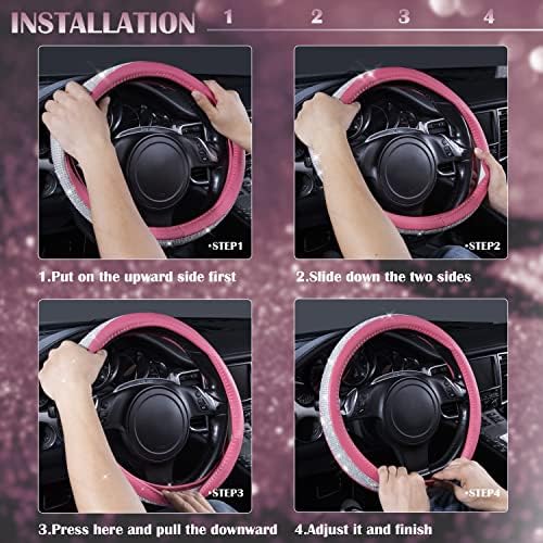 CAR PASS Bling Diamond Leather Steering Wheel Cover, - Image 6