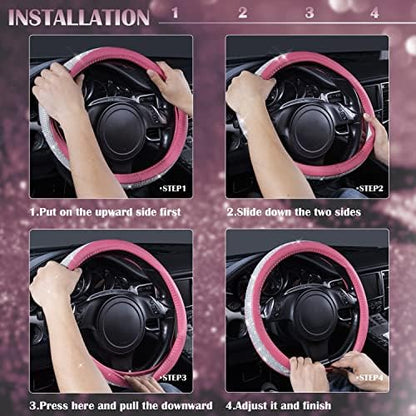 CAR PASS Bling Diamond Leather Steering Wheel Cover, - Image 6