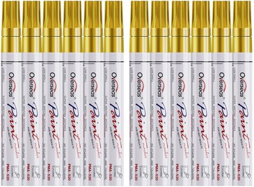 Overseas 12 Gold Paint Pens Permanent Markers, Oil Based Paint Markers by Overseas