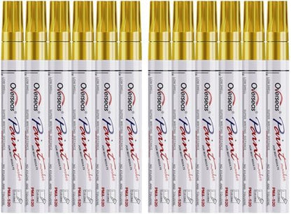 Overseas 12 Gold Paint Pens Permanent Markers, Oil Based Paint Markers by Overseas