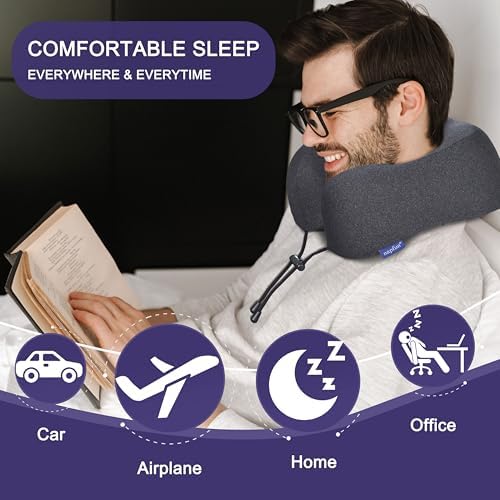 napfun Neck Pillow for Travel, Memory Foam Airplane Pillow, Full Black - Image 5