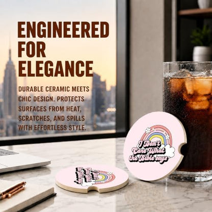 Pink Rainbow Coquette Car Coasters, Funny Sarcastic Retro Cup Holders - Image 5