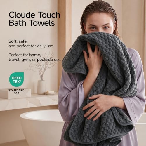 REDKISS 4 Pack Charcoal Gray Microfiber Bath Towels Large 30"x60" - Image 2