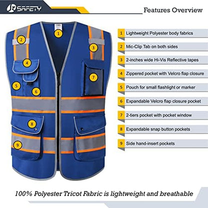 JKSafety Safety Vest for Men Women Reflective Hi Vis JK901 Blue M - Image 3