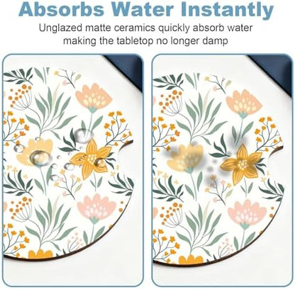 Ceramic Car Cup Holder Coasters Set of 2, 2.56 in Yellow Flower - Image 5