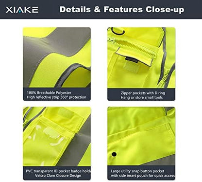 XIAKE 9 Pockets Class 2 High Visibility Reflective Safety Vest - Image 3