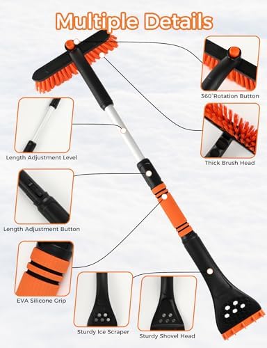 34" Extendable Ice Scrapers for Car Windshield 2-in-1 Snow Brush for Car Snow - Image 4
