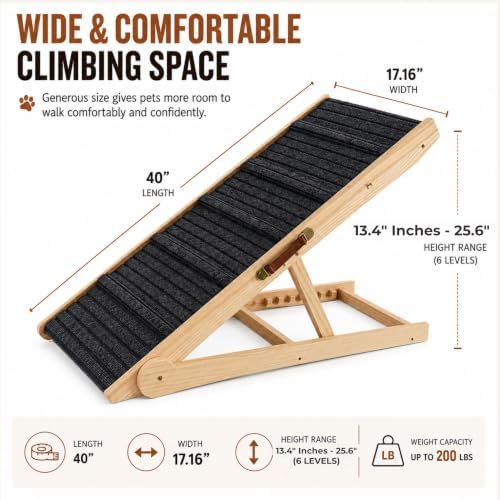 Dog Ramp for Bed & Couch 17" X 40" Inch Solid Wood Pet Ramp for Large Dogs - Image 4