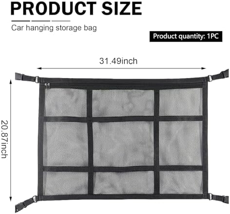 Upgrade Car Ceiling Cargo Net Pocket, 31.5" x 20.87" Strong Load Car Roof - Image 2