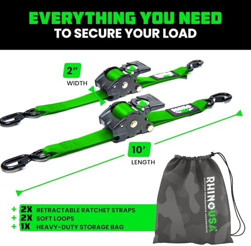 Rhino USA Retractable Ratchet Straps - 2in x 10ft - Image 5