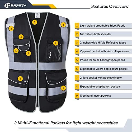 JKSafety Safety Vest for Men Women Reflective Hi Vis JK150 Black 4XL - Image 3